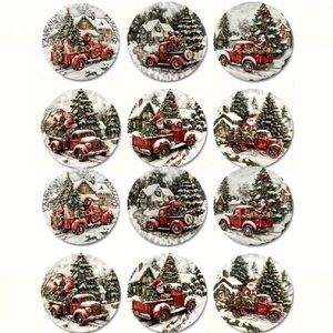Festive Holiday 12pcs Set of Wooden Coasters, Christmas Tree & Santa